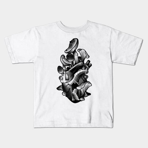 Mashroom heart Kids T-Shirt by Boris6666